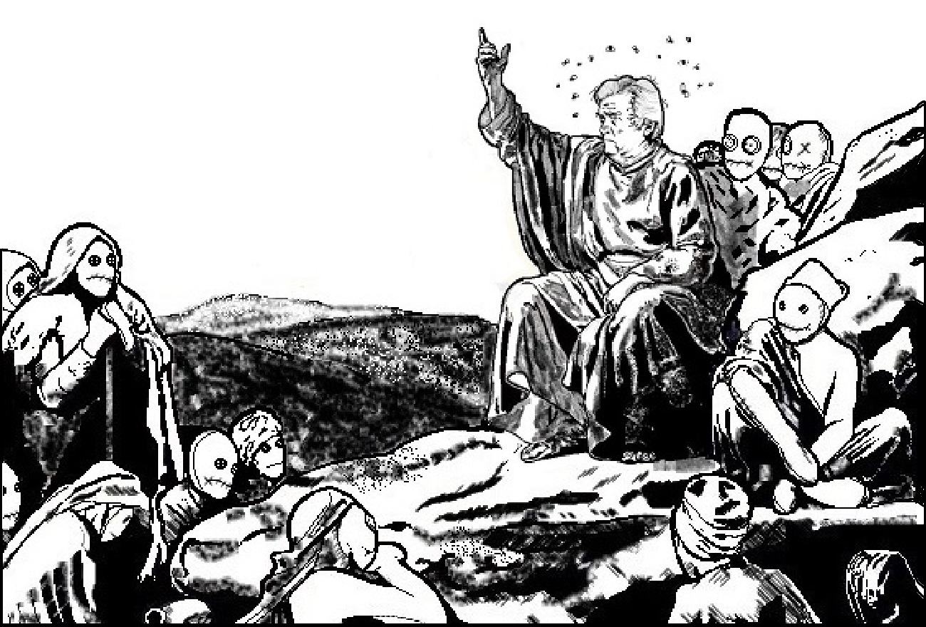 Steve Bannon giving his sermon on the mount to straw dummies